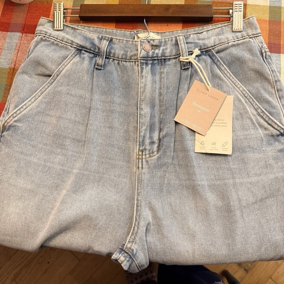 Oliver Logan Thompson Wide Leg Jeans Light Wash Blue Pleated High Rise 26 NEW - Picture 7 of 13